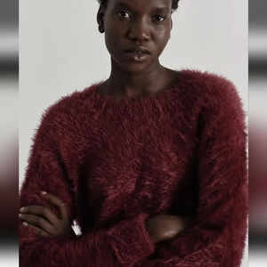 One Teaspoon Sugarloaf Crop Knit Eyelash Sweater Bordeaux Size XS